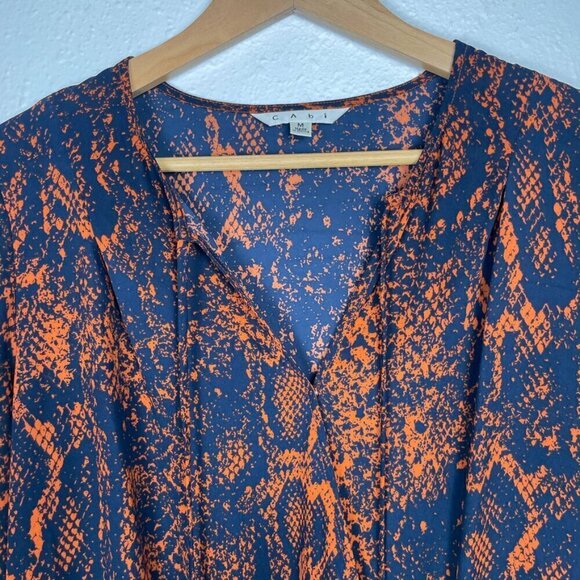 CAbi Python Snake Skin Border Wrap Style Chiffon Top Sz. M - Picture 2 of 6